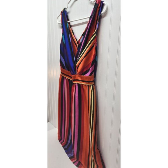 Worthington Sleeveless Multicolor Striped V-Neck Dress With Elastic Waist & Side - Picture 4 of 10